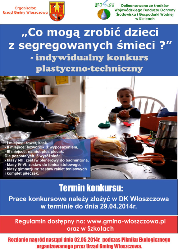 „Co mogą zrobić dzieci z segregowanych śmieci?” konkurs gminy Włoszczowa