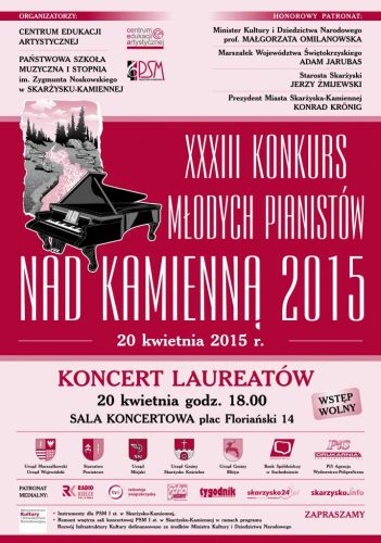 Plakat prezentujący Konkurs Młodych Pianistów „Nad Kamienną 2015”