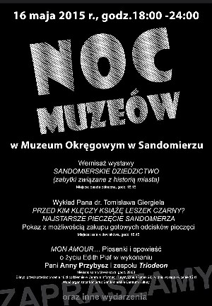 Plakat promujący wydarzenie Noc Muzeów w Sandomierzu