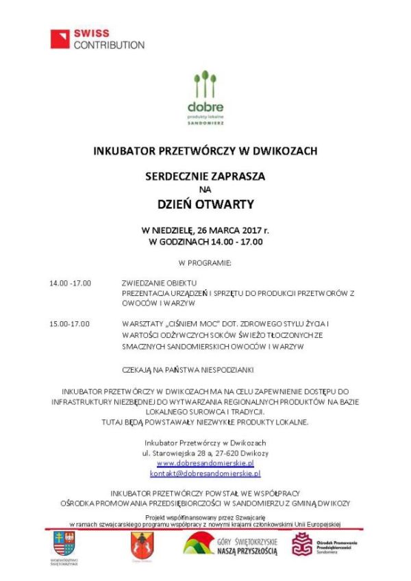 Inkubator Przetwórczy w Dwikozach zaprasza na dzień otwarty