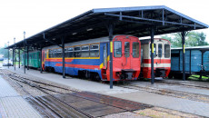 Wagony osobowe i towarowe na stacji w Jędzrzejowie