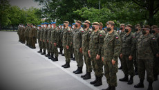 Żołnierze stoją w rzędach na placu podczas Apelu
