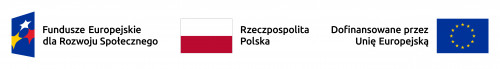 Logotypy projektu flaga Polski, flaga Unii Europejskiej, baner programu Fundusze Europejskie dla Rozwoju Społecznego 
